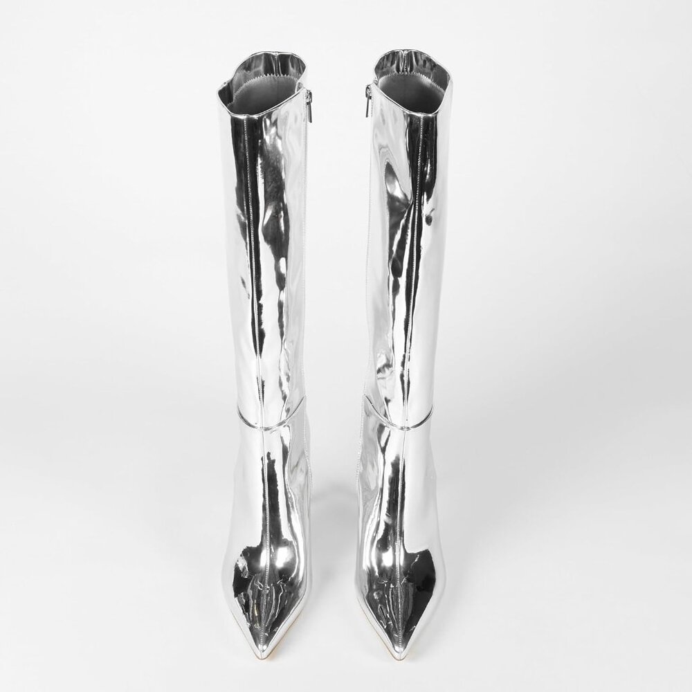 The Drop Womens Size 9.5 Pointed toe Tall Heeled Boots Mirror Silver - Picture 4 of 9